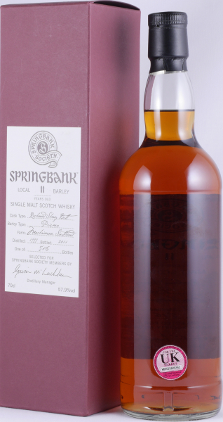 Springbank 1999 11 Years Local Barley Recharred Sherry Butt Springbank Society Campbeltown Single Malt Scotch Whisky 57,9%