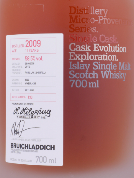 Bruichladdich 2009 11 Years 2nd Fill Pauillac Cask No. 3322 Micro-Provenance Single Cask Evolution Islay Single Malt Scotch Whisky 58.5%