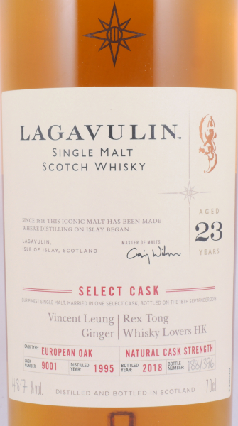 Lagavulin 1995 23 Years European Oak Cask No. 9001 Select Cask Limited Single Cask Edition Islay Single Malt Scotch Whisky 48,7%