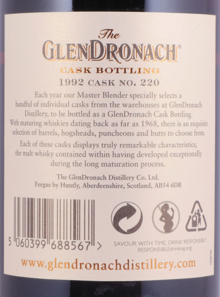 Glendronach 1992 26 Years Sherry Butt Cask No. 220 Highland Single Malt Scotch Whisky 54.7%
