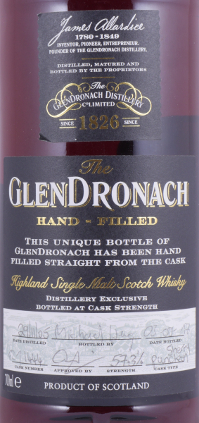 Glendronach 2005 11 Years Sherry Puncheon Cask No. 1444 Distillery Managers Exclusive Hand-Filled Highland Single Malt Scotch Whisky 57.3%