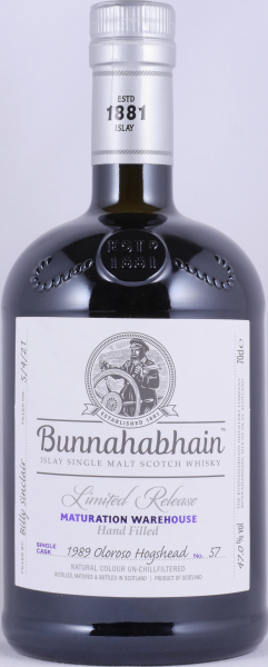 Bunnahabhain 1989 31 Years Oloroso Sherry Hogshead Cask No. 57 Limited Release Maturation Warehouse Hand Filled Islay Single Malt Scotch Whisky 47.0%