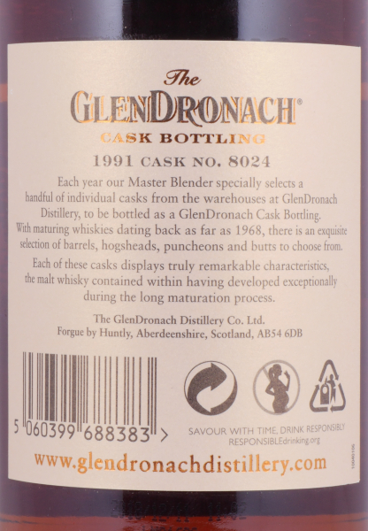 Glendronach 1991 27 Years Pedro Ximenez Sherry Puncheon Cask No. 8024 Highland Single Malt Scotch Whisky 50,8%