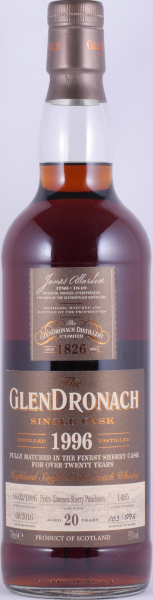 Glendronach 1996 20 Years Pedro Ximenez Sherry Puncheon Cask No. 1485 Highland Single Malt Scotch Whisky Cask Strength 53,0%