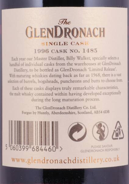 Glendronach 1996 20 Years Pedro Ximenez Sherry Puncheon Cask No. 1485 Highland Single Malt Scotch Whisky Cask Strength 53,0%