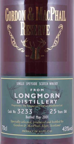 Longmorn 25 Years Sherry Cask No. 3233 Gordon und MacPhail Reserve Speyside Single Malt Scotch Whisky 43,0%