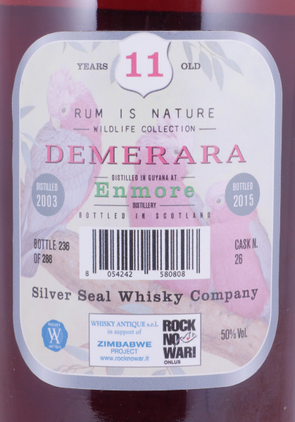 Enmore Demerara 2003 11 Years Single Cask No. 26 Silver Seal Wildlife Collection Fine Old Guyana Rum 50.0%