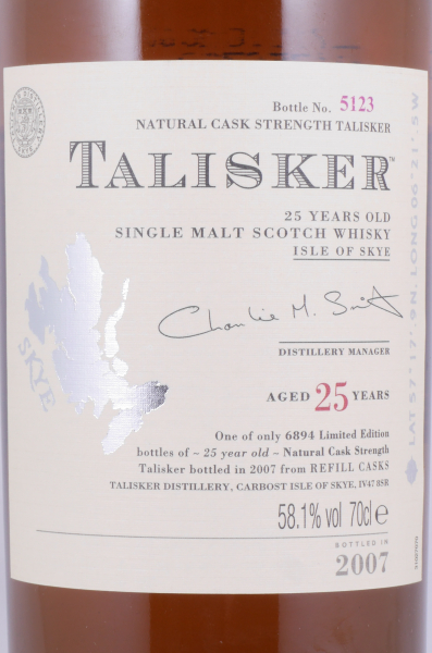 Talisker 25 Years Limited Edition 5th Special Release 2007 Isle of Skye Single Malt Scotch Whisky Cask Strength 58,1%