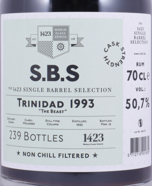Caroni 1993 26 Years The Beast S.B.S Single Barrel Selection Full Proof Trinidad Rum 50.7%