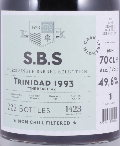 Caroni 1993 28 Years The Beast #2 S.B.S Single Barrel Selection Full Proof Trinidad Rum 49.6%
