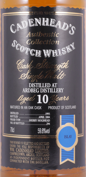 Ardbeg 1993 10 Years Sherry Hogshead Cadenheads Authentic Collection Islay Single Malt Scotch Whisky 59.8%
