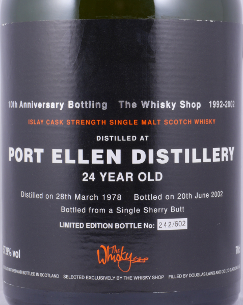 Port Ellen 1978 24 Years Sherry Butt 10th Anniversary Bottling of The Whisky Shop Islay Single Malt Scotch Whisky 57.9%