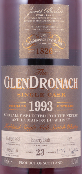 Glendronach 1993 23 Years Sherry Butt Cask No. 447 Highland Single Malt Scotch Whisky 51,7%