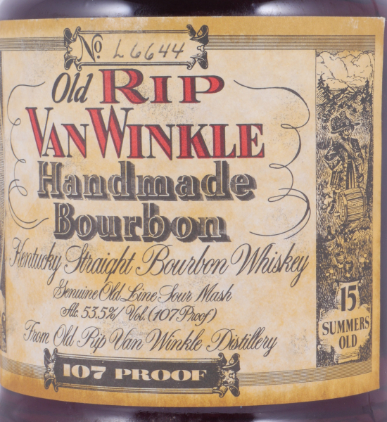 Old Rip Van Winkle 15 Years Bottle No. L6644 Stitzel Weller Lawrenceburg Dumpy Bottle Kentucky Straight Bourbon Whiskey 53,5%
