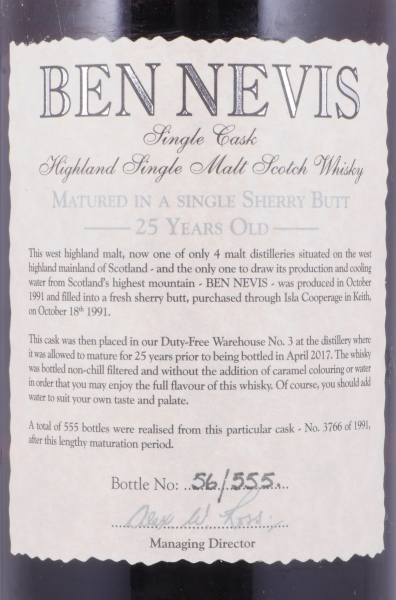 Ben Nevis 1991 25 Years Fresh Sherry Butt Cask No. 3766 Highland Single Malt Scotch Whisky 57,1%