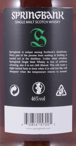 Springbank 15 Years Limited 2020 Edition Campbeltown Single Malt Scotch Whisky 46.0%