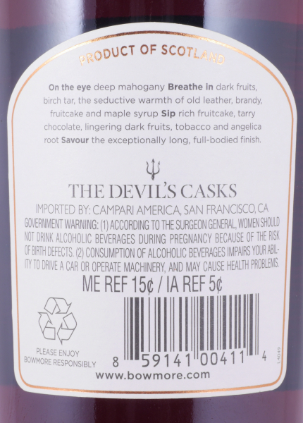 Bowmore The Devils Casks 1 10 Years First Fill Sherry Casks Small Batch Release Islay Single Malt Scotch Whisky 56.9%