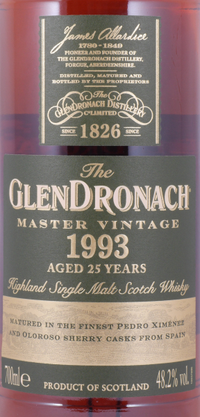 Glendronach 1993 25 Years Master Vintage Pedro Ximenez and Oloroso Sherry Casks Highland Single Malt Scotch Whisky 48.2%