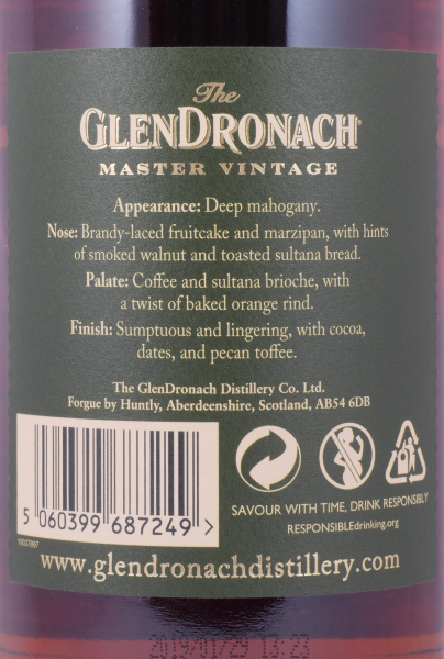Glendronach 1993 25 Years Master Vintage Pedro Ximenez and Oloroso Sherry Casks Highland Single Malt Scotch Whisky 48.2%