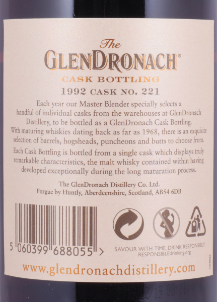 Glendronach 1992 26 Years Oloroso Sherry Butt Cask No. 221 Highland Single Malt Scotch Whisky 56.5%