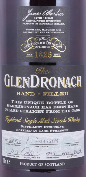 Glendronach 1992 27 Years Oloroso Sherry Butt Cask No. 218 Distillery Managers Exklusive Hand-Filled Highland Single Malt Scotch Whisky 59,0%