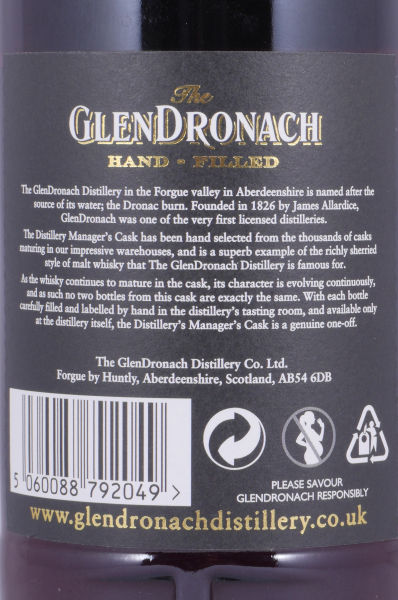 Glendronach 1992 27 Years Oloroso Sherry Butt Cask No. 218 Distillery Managers Exklusive Hand-Filled Highland Single Malt Scotch Whisky 59,0%