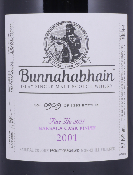Bunnahabhain 2001 19 Years Marsala Cask Finish Feis Ile 2021 Limited Edition Islay Single Malt Scotch Whisky 53.6%