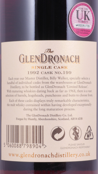 Glendronach 1992 22 Years Oloroso Sherry Butt Cask No. 199 Highland Single Malt Scotch Whisky 59,4%