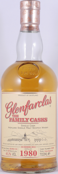 Glenfarclas 1980 33 Years The Family Casks Summer 2014 Plain Hogshead Cask No. 3180 Highland Single Malt Scotch Whisky 46.2%
