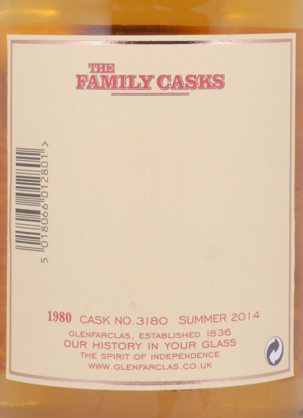 Glenfarclas 1980 33 Years The Family Casks Summer 2014 Plain Hogshead Cask No. 3180 Highland Single Malt Scotch Whisky 46.2%