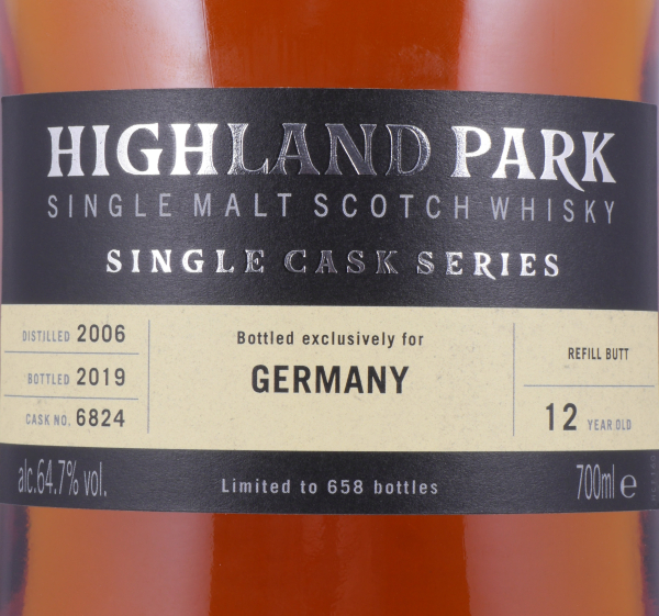Highland Park 2006 12 Years Refill Butt Cask No. 6824 Orkney Islands Single Malt Scotch Whisky Cask Strength 64,7%
