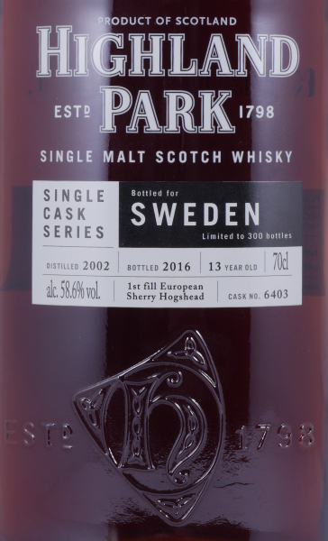 Highland Park 2002 13 Years 1st Fill European Sherry Hogshead Cask No. 6403 Orkney Islands Single Malt Scotch Whisky 58.6%
