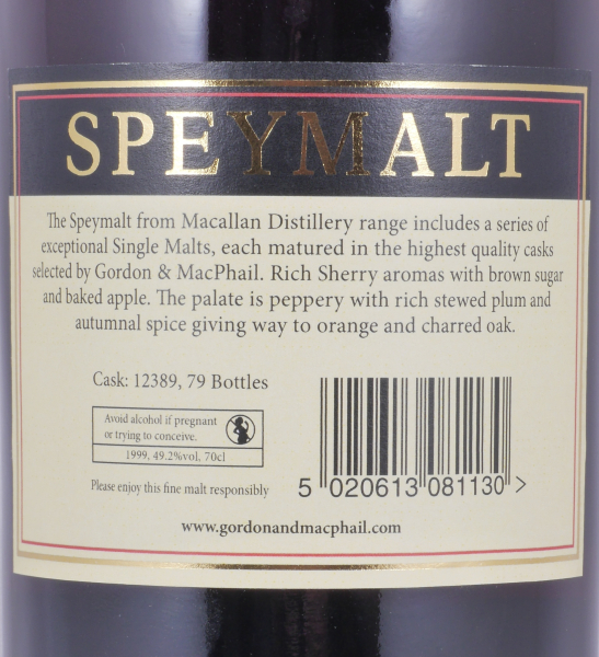 Macallan Speymalt 1999 21 Years First Fill Sherry Cask No. 12389 Gordon und MacPhail Highland Single Malt Scotch Whisky 49,2%