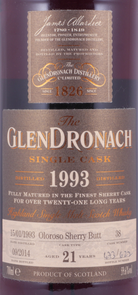 Glendronach 1993 21 Years Oloroso Sherry Butt Cask No. 38 Highland Single Malt Scotch Whisky 59,6%