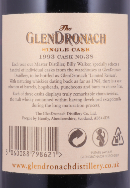 Glendronach 1993 21 Years Oloroso Sherry Butt Cask No. 38 Highland Single Malt Scotch Whisky 59,6%