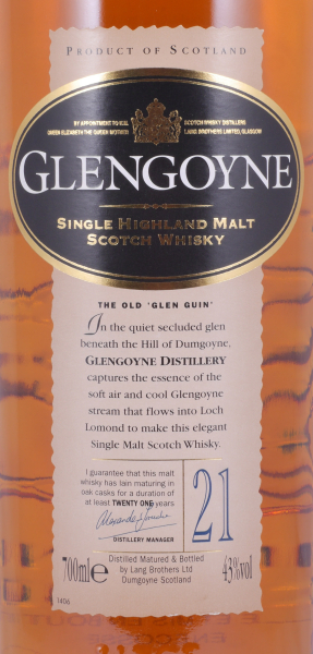 Glengoyne 21 Years Sherry Casks The Old Glen Guin Highland Single Malt Scotch Whisky 43.0%