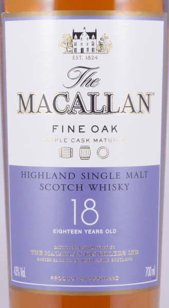 Macallan 18 Years Fine Oak Triple Cask Matured Bourbon und Sherry Oak Casks Highland Single Malt Scotch Whisky 43,0%