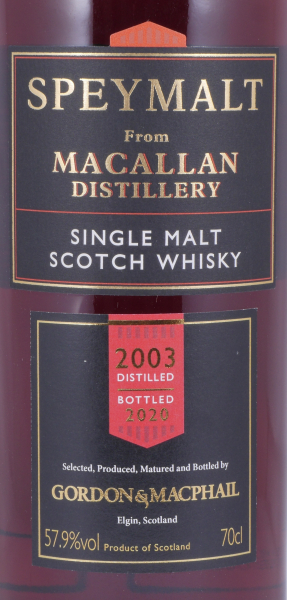 Macallan Speymalt 2003 17 Years First Fill Sherry Hogshead Cask No. 6705 Gordon und MacPhail Highland Single Malt Scotch Whisky 57,9%