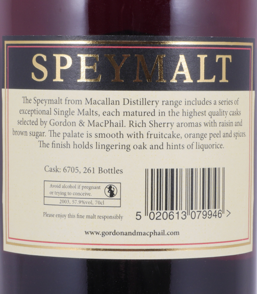 Macallan Speymalt 2003 17 Years First Fill Sherry Hogshead Cask No. 6705 Gordon und MacPhail Highland Single Malt Scotch Whisky 57,9%