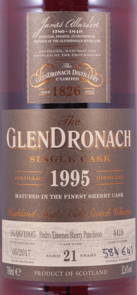 Glendronach 1995 21 Years Pedro Ximenez Sherry Puncheon No. 4418 Highland Single Malt Scotch Whisky 52,6%