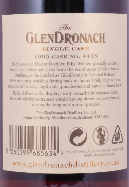 Glendronach 1995 21 Years Pedro Ximenez Sherry Puncheon No. 4418 Highland Single Malt Scotch Whisky 52,6%