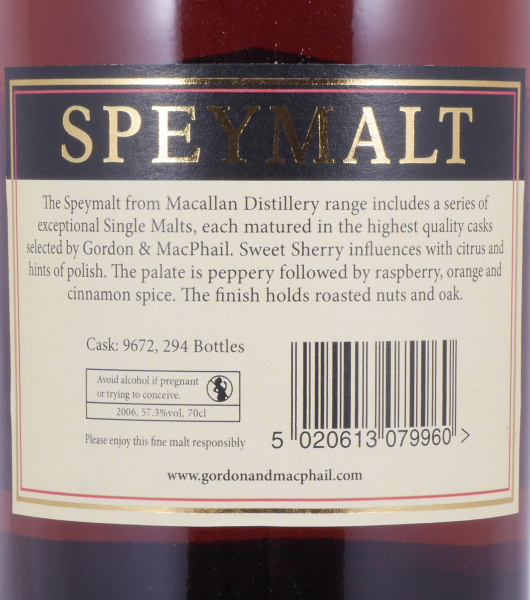 Macallan Speymalt 2006 14 Years First Fill Sherry Cask No. 9672 Gordon and MacPhail Highland Single Malt Scotch Whisky 57.3%