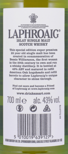 Laphroaig 25 Years The Bessie Williamson Story Limited 2019 Edition Islay Single Malt Scotch Whisky 43,0%