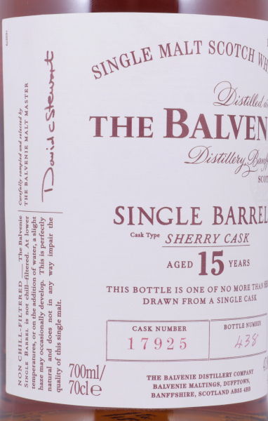 Balvenie 2005 15 Years Single Barrel European Oak Sherry Butt No. 17925 Highland Single Malt Scotch Whisky 47,8%