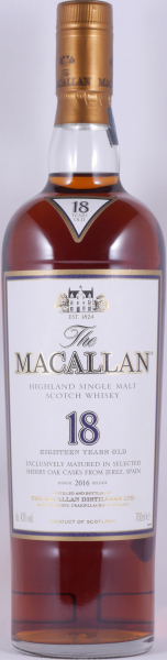 Macallan 18 Years Sherry Oak Annual 2016 Release Oak Highland Single Malt Scotch Whisky 43,0%