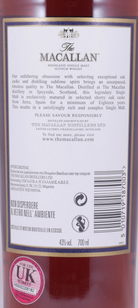 Macallan 18 Years Sherry Oak Annual 2016 Release Oak Highland Single Malt Scotch Whisky 43,0%