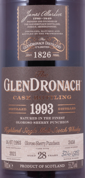 Glendronach 1993 28 Years Oloroso Sherry Puncheon No. 2458 Highland Single Malt Scotch Whisky 55.2%