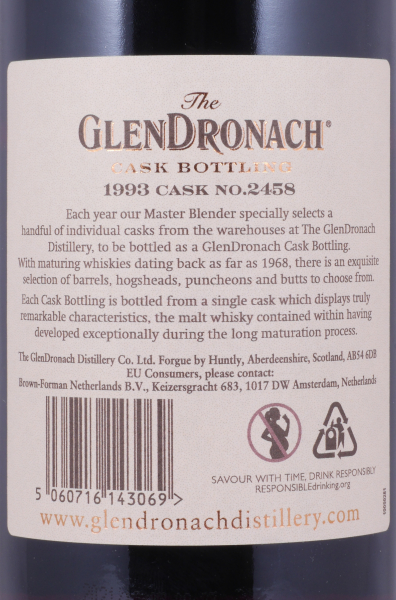 Glendronach 1993 28 Years Oloroso Sherry Puncheon No. 2458 Highland Single Malt Scotch Whisky 55.2%