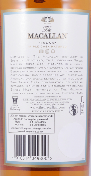 Macallan 15 Years Fine Oak Triple Cask Matured Bourbon und Sherry Oak Casks Highland Single Malt Scotch Whisky 43,0%