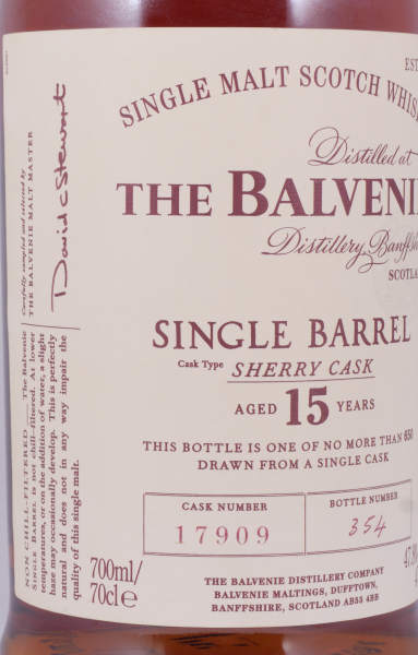 Balvenie 2000 15 Years Single Barrel European Oak Sherry Cask No. 17909 Highland Single Malt Scotch Whisky 47,8%